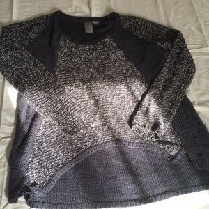 High low blue and white sweater